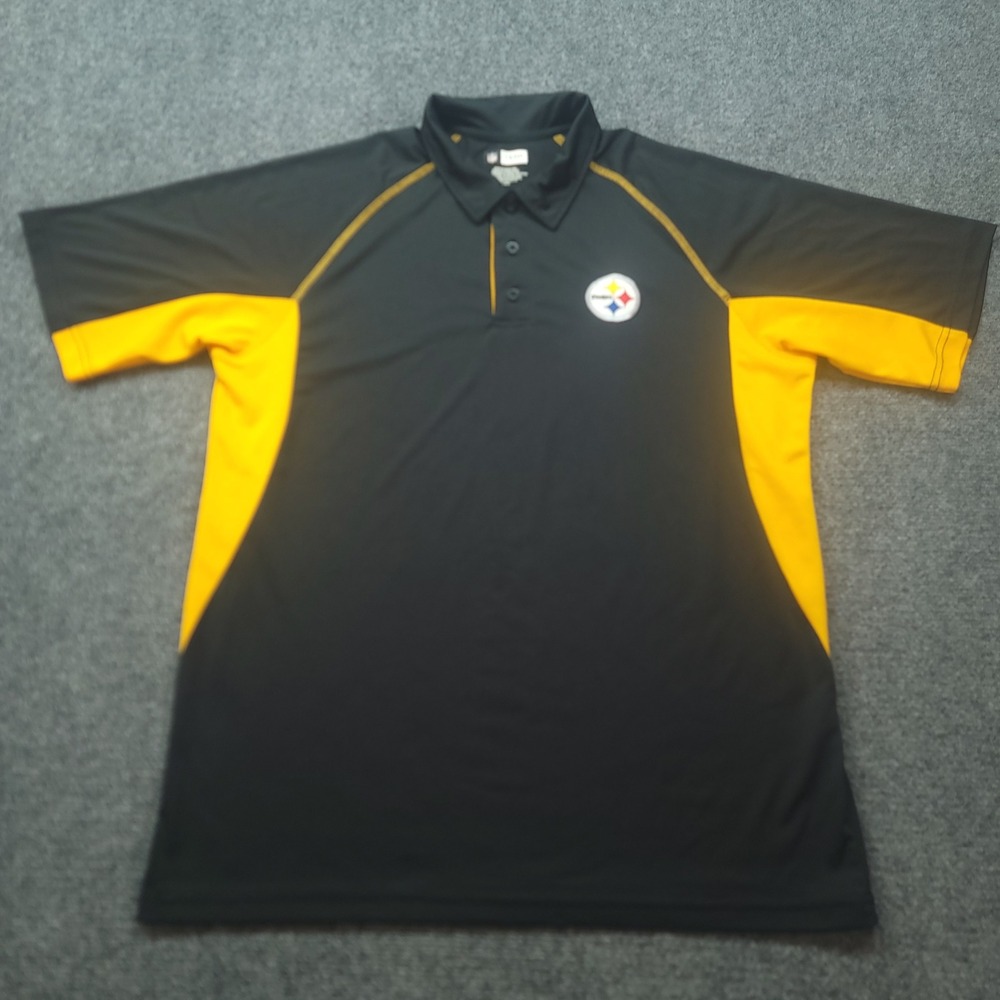 NFL Team Apparel Pittsburgh Steelers Polo Shirt Mens Large Black Gold DK94